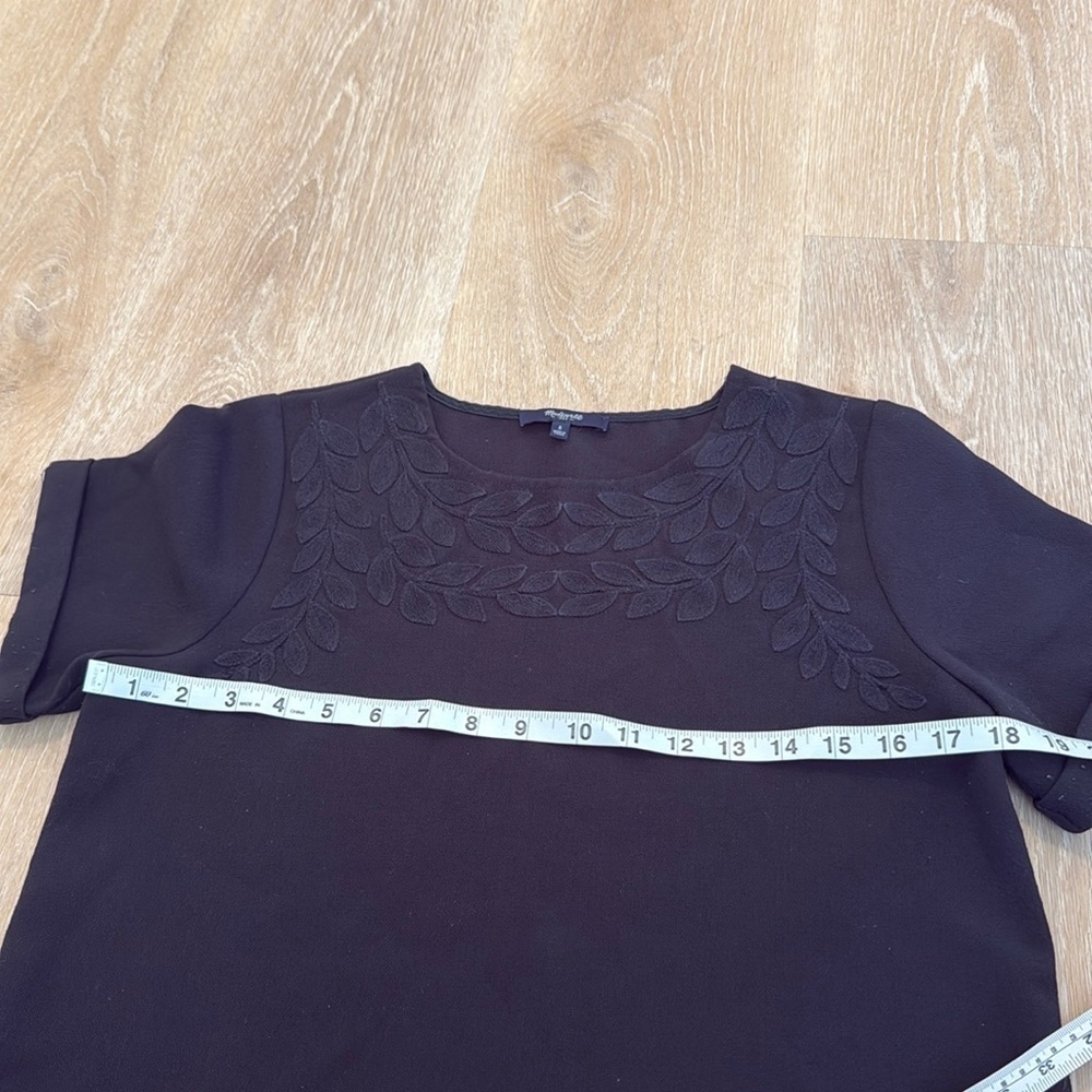 Madewell Black Leaf Embroidered Blouse Womens Size S short sleeve shirt - Picture 8 of 9